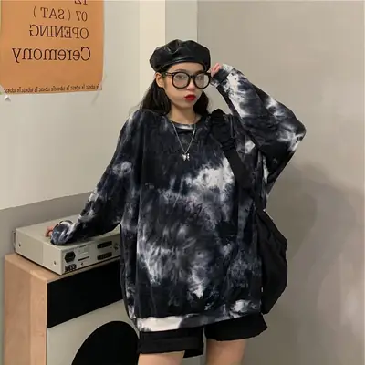 Korean Tie-dyed Loose Sleeve T-shirt Large Women