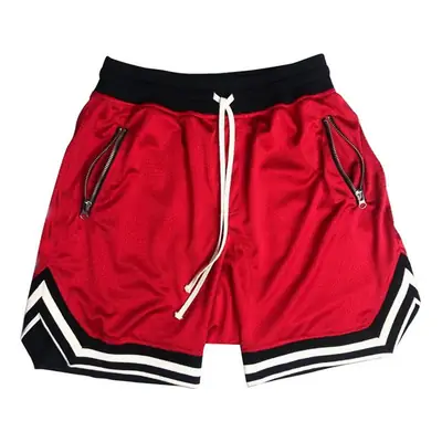 Men Red Mesh Sports Shorts Muscle Brothers Running Training