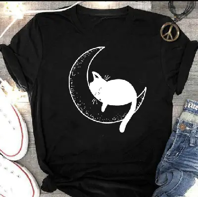 Maroon Cat Mom Moon T-Shirt Short Sleeve