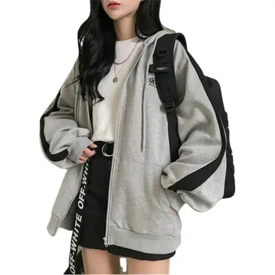 Grey Fleece Hoodie Women Autumn Winter 2020