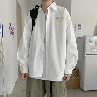 Men Long Sleeve Korean Style Shirt with Japanese Print