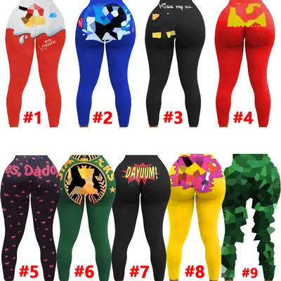 Black Printed Tight Yoga Pants for Women