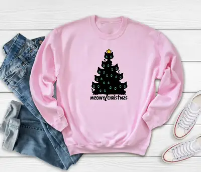 Christmas Tree Printed Grey Sweatshirt Meowy Design