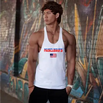 Men's Gray Muscle Beats Tank Top I-Back Training Wear