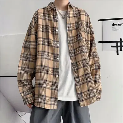 Men's Plaid Loose Fit Shirt Ruffian Handsome Casual Wear