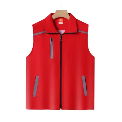 Men Red Sleeveless Vest with Zip Front