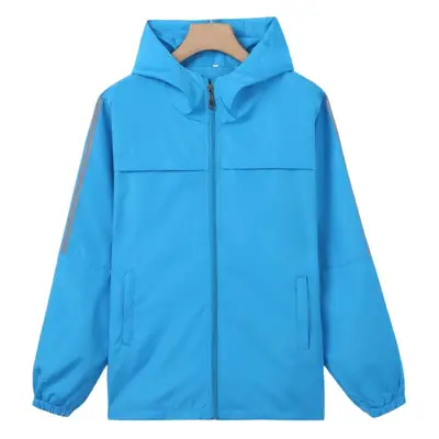 Blue Windproof Zipper Hooded Workwear Jacket for Sales Staff