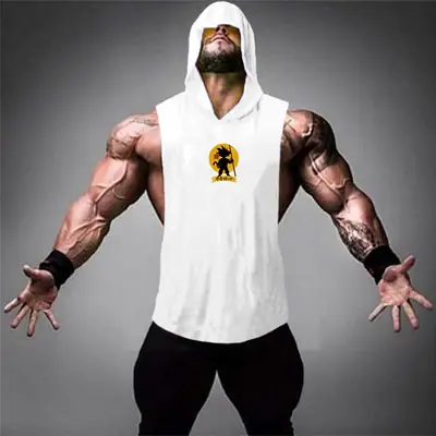 Summer Gym Vest Dragon Goku Hooded Sleeveless White