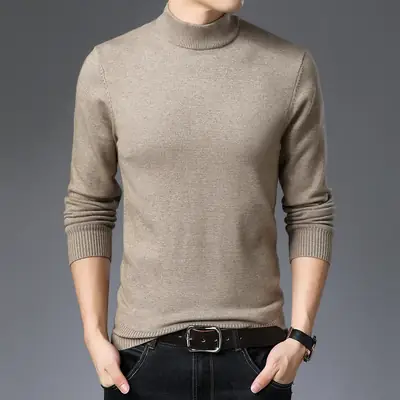 Winter Thickened Men's Grey Semi-Turtleneck Sweater