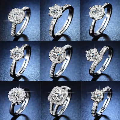Cross-Border Kuaishou Moissanite Rings 6-Claw Design Silver