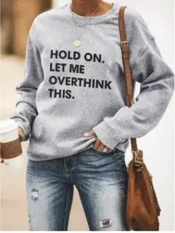 Grey Printed Crew Neck Sweater with "Hold On" Text