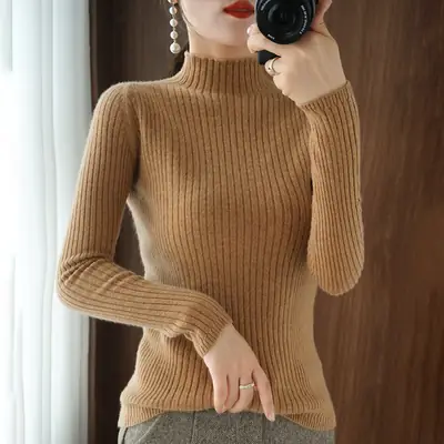Women's Half Turtleneck Sweater Winter Slim Fit Base Shirt