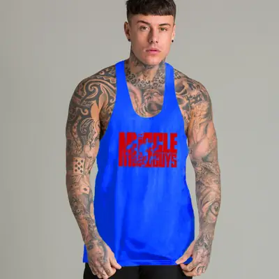 Men's White Muscle Stripes Sleeveless Vest