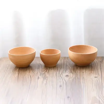 Hand Polished Wooden Rice Bowl Large Medium Small