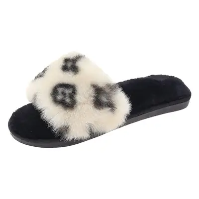 Foreign Trade Printed One-Strap Furry Slippers for Women, 2025 Autumn and Winter New Style, Soft-Soled, Suitable for Home and Outdoor Wear, Warm Stitched Cotton Slippers