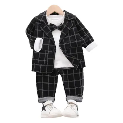 Korean Boy Plaid Suit White Sneakers 3Pc