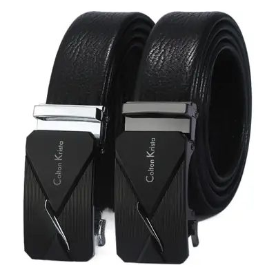 Men's Black Leather Belt with Automatic Buckle
