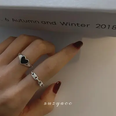 Black Heart Open Ring for Women Retro Cold Style