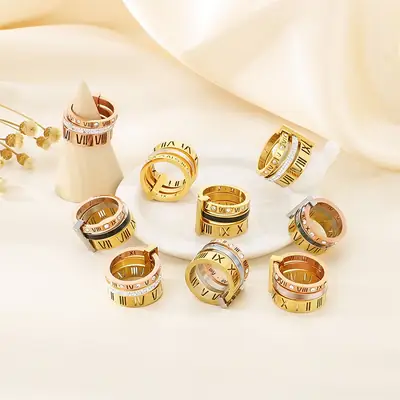Stainless Steel Multi-Ring with Roman Letter Design