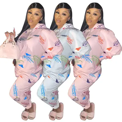 Lucky Letter Print Two-Piece Casual Suit for Women