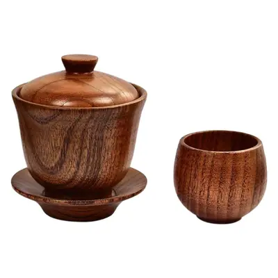 Wooden Tea Set with Lidded Cover & Matching Bowl