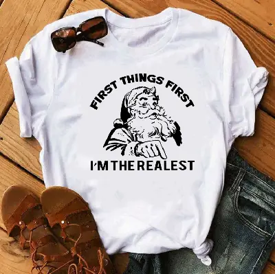 Black Cotton T-Shirt with "First Things First" Graphic