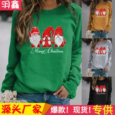 Women Christmas Printed Long Sleeve Sweater Mustard