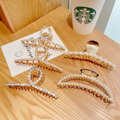 Korean Style Cross Rhinestone Pearl Hairpin All-match