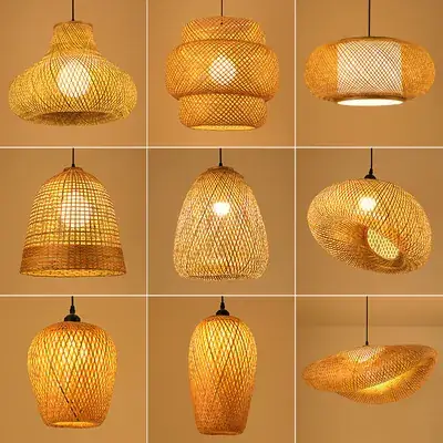 Bamboo Chandelier Tea Lamp Set for Home Decor