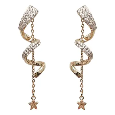 Silver Diamond Spiral Star Earrings for Women