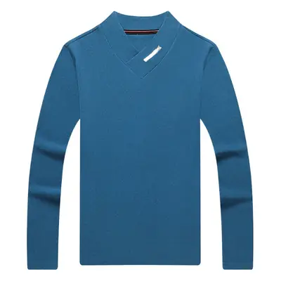 Men Velvet Turtleneck Sweatshirt Blue Long Sleeve