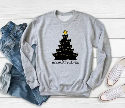 Yellow Christmas Tree Print Sweatshirt Meowy