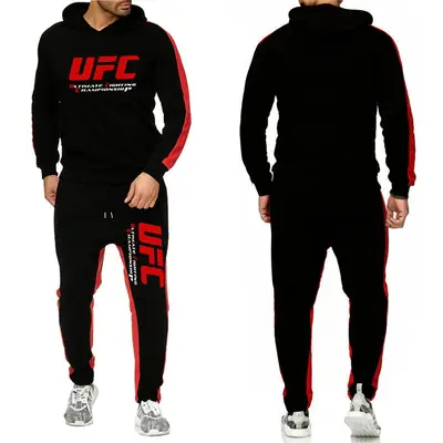 Men White UFC Hooded Sweatpants Suit Slim Fit