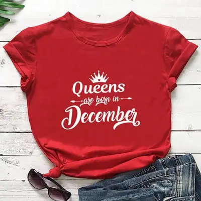 Women Red Queen Born December T-Shirt Short Sleeve