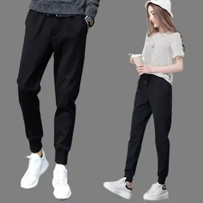 Women Black Slim Fit Sports Pants Large Size