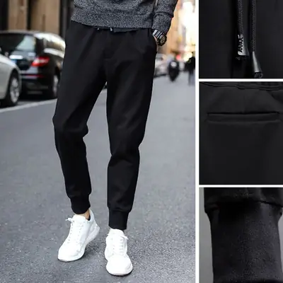 Men Black Velvet Padded Sweatpants Harlan Winter Casual