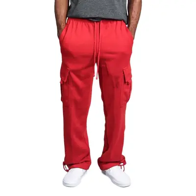Red Men's Multi-Pocket Loose Straight Pants