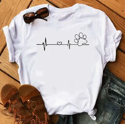 White T-Shirt with ECG Dog Claw Design