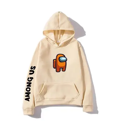 Among Us Printed Hoodie Grey Long Sleeve Winter Hooded Sweatshirt