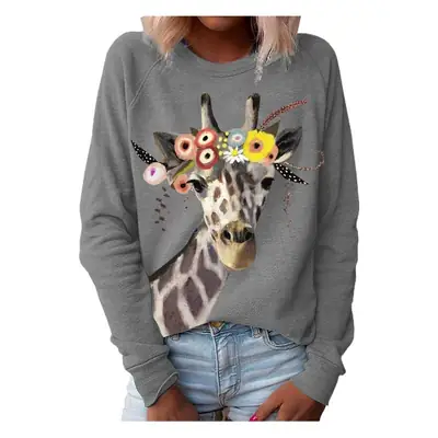 Green Giraffe Printed Sweatshirt for Women Long Sleeve