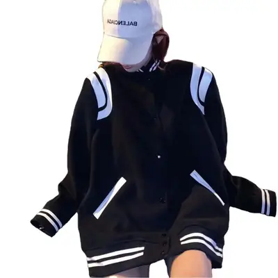 Men Black Graphic Bomber Jacket with Red Tassel Detail