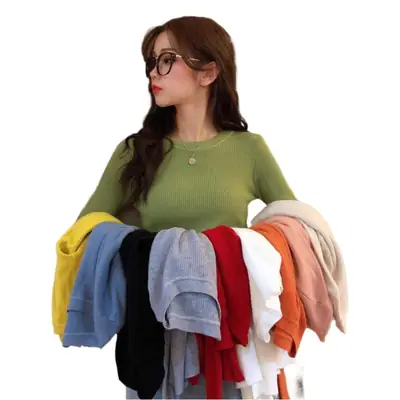Women's 2025 Knitted Sweater Yellow Long Sleeve