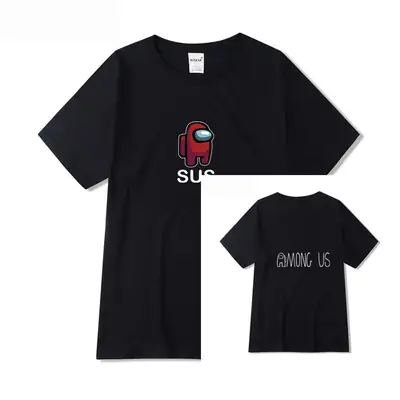Among Us Cotton Printed T-Shirt Set for Men Women Black