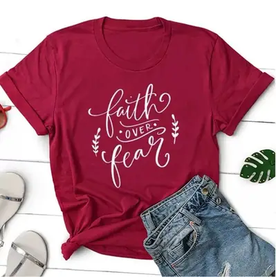Faith Over Fear Red T-Shirt Short Sleeve