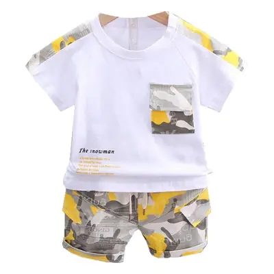 Children's White Camo T-Shirt Shorts Set Summer Casual