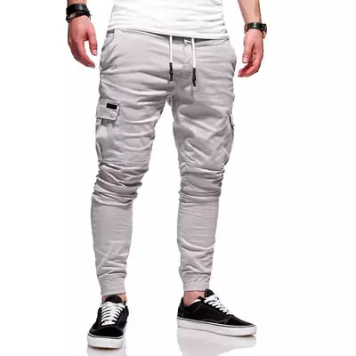 Men Tether Jogging Pants Black White Patch Pocket