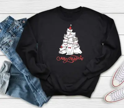 Pink Christmas Tree Printed Sweatshirt Merry Christmas