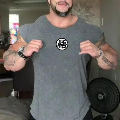 Men Blue Muscle Waistcoat T-Shirt Back View