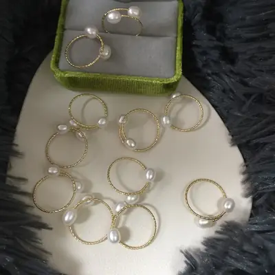 Gold Pearl Double Beads Ring Set for Women