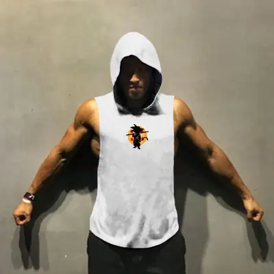 Summer Gym Vest Sleeveless Hooded Goku T-Shirt Blue